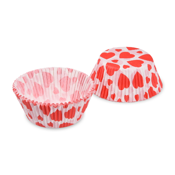 Gebäckkapseln Muffinförmchen | Ø 50x30 mm | rote Herzen (40 Stück)